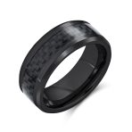 Unisex Tungsten Wedding Band Ring with Simulated Blue Opal Inlay for Couples - Image 2