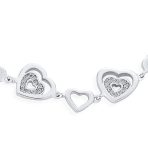 Open Heart Pave CZ Bracelet & Hoop Earrings Jewelry Set Silver Plated - Image 4