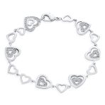 Open Heart Pave CZ Bracelet & Hoop Earrings Jewelry Set Silver Plated - Image 3