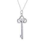 Sterling Silver Fleur De Lis Key Pendant Necklace with Pave Cubic Zirconia - Image 2