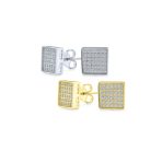Set of 2 Geometric Square CZ Stud Earrings Gold Sterling Silver 5MM - Image 3