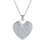 Romantic Big Pave Cubic Zirconia CZ Puff Heart Shape Pendant Necklace .925 Sterling Silver