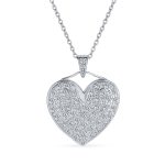 Romantic Big Pave Cubic Zirconia CZ Puff Heart Shape Pendant Necklace .925 Sterling Silver