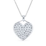 Romantic Big Pave Cubic Zirconia CZ Puff Heart Shape Pendant Necklace .925 Sterling Silver - Image 2