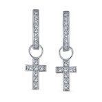 Tiny Cross Communion Kpop Huggie Dangle Chandelier Earrings CZ Hoop Set - Image 3
