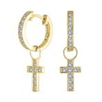 Tiny Cross Communion Kpop Huggie Dangle Chandelier Earrings CZ Hoop Set - Image 2