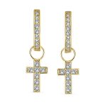 Tiny Cross Communion Kpop Huggie Dangle Chandelier Earrings CZ Hoop Set - Image 4