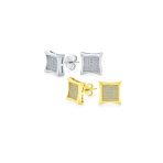 Classic Set of 2 Square Shaped CZ Cubic Zirconia Stud Earrings Gold Plated Sterling Silver - Image 2
