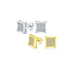 Classic Set of 2 Square Shaped CZ Cubic Zirconia Stud Earrings Gold Plated Sterling Silver - Image 4