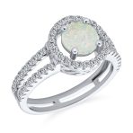Pave CZ Halo 3CT Round Solitaire Opal Engagement Ring with Split Shank Band - Image 2