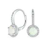 Vintage Dangle Gemstone Earrings CZ Halo Opal Rose Gold Sterling Silver