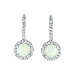 Vintage Dangle Gemstone Earrings CZ Halo Opal Rose Gold Sterling Silver - Image 4