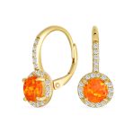 Vintage Dangle Gemstone Earrings CZ Halo Opal Rose Gold Sterling Silver - Image 2