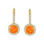Vintage Dangle Gemstone Earrings CZ Halo Opal Rose Gold Sterling Silver - Image 5