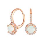 Vintage Dangle Gemstone Earrings CZ Halo Opal Rose Gold Sterling Silver - Image 3
