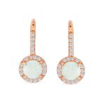 Vintage Dangle Gemstone Earrings CZ Halo Opal Rose Gold Sterling Silver - Image 6