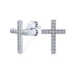 Religious Cross CZ Stud Earrings Micro Pave Cubic Zirconia Sterling Silver