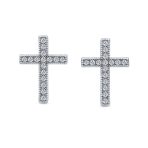 Religious Cross CZ Stud Earrings Micro Pave Cubic Zirconia Sterling Silver - Image 2