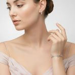 Open Heart Pave CZ Bracelet & Hoop Earrings Jewelry Set Silver Plated - Image 2