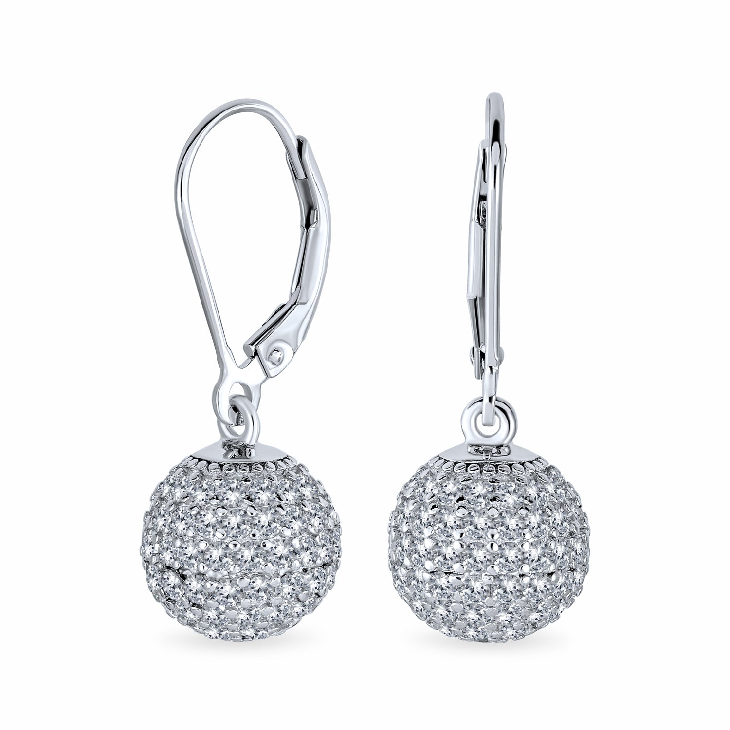pave-silver-earring-dangle-ball-smallcz-shn-e0040_1 Minimalist Geometric Dangle Chandelier Earrings Cubic Zirconia Pave Disco Ball - Image 1