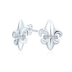 Spiritual Fleur De Lis CZ Stud Earrings Lightweight Sterling Silver Lily Flower