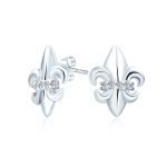 Spiritual Fleur De Lis CZ Stud Earrings Lightweight Sterling Silver Lily Flower