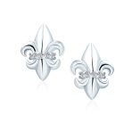 Spiritual Fleur De Lis CZ Stud Earrings Lightweight Sterling Silver Lily Flower - Image 2