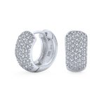 Wide 5 Five Row Pave Cubic Zirconia CZ Huggie Mini Hoop Earrings Gold Plated .925 Sterling Silver