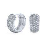 Wide 5 Five Row Pave Cubic Zirconia CZ Huggie Mini Hoop Earrings Gold Plated .925 Sterling Silver