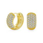 Wide 5 Five Row Pave Cubic Zirconia CZ Huggie Mini Hoop Earrings Gold Plated .925 Sterling Silver - Image 2