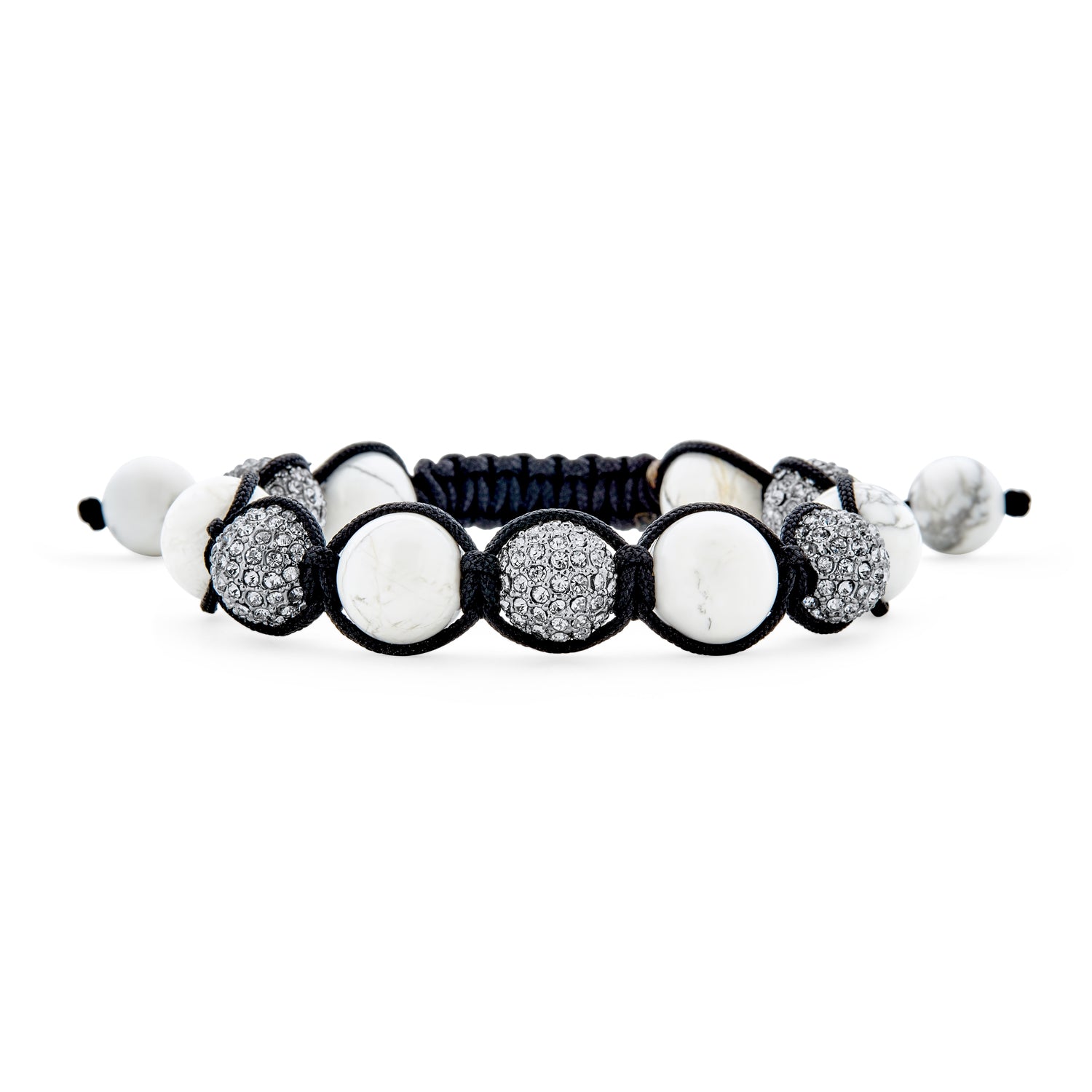 pave-white-howlite-crystal-shamballa-bracelet_cb-ov0030-hl-az_1 Black Navy Blue Gold Bead Pave Crystal Ball Strand Bracelet - Image 1