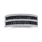 Two Tone CZ Black & White 1/2 Eternity Band Ring .925 Sterling Silver