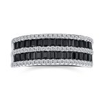 Two Tone CZ Black & White 1/2 Eternity Band Ring .925 Sterling Silver