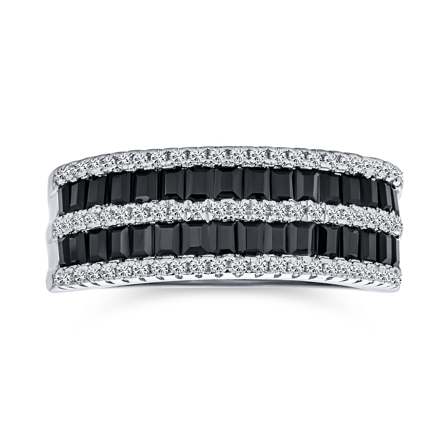 pave-wide-stripe-half-eternity-byj-mt0033-r-01 Two Tone CZ Black & White 1/2 Eternity Band Ring .925 Sterling Silver - Image 1