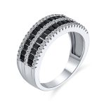 Two Tone CZ Black & White 1/2 Eternity Band Ring .925 Sterling Silver - Image 2