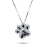 Pave CZ Pet Paw Print Pendant Necklace Sterling Silver