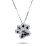 Pave CZ Pet Paw Print Pendant Necklace Sterling Silver