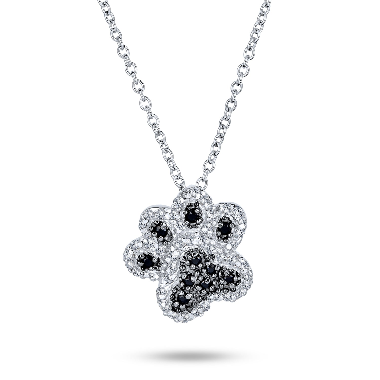 paw-black-white-pendant-necklace_mdr-3839n-051_1 Pave CZ Pet Paw Print Pendant Necklace Sterling Silver - Image 1