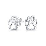 BFF Animal Lover Paw Print Stud Earrings Pet Dog Cat Silver
