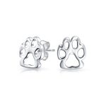 BFF Animal Lover Paw Print Stud Earrings Pet Dog Cat Silver