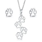 Animal Pet 4 Multi Paw Prints Charm Pendant Necklace & Stud Earrings Set .925 Sterling Silver
