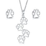 Animal Pet 4 Multi Paw Prints Charm Pendant Necklace & Stud Earrings Set .925 Sterling Silver