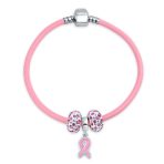 Empowerment Pink Ribbon Charm Bracelet - Genuine Leather Silver Clasp 6-8 Inch - Image 2