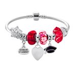 Cap Honor Student Luck Heart Bead Charms Bracelet 925 Sterling Silver