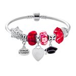 Cap Honor Student Luck Heart Bead Charms Bracelet 925 Sterling Silver