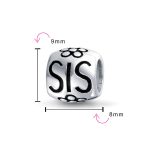 SIS Heart Flower Charm Bead for BFF Sorority Sister Sterling Silver Bracelet - Image 3