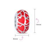 Set of 2 Red Silver Heart Murano Glass Charm Bead for European Bracelets - Image 3