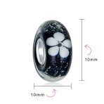 Set of 4 Black White Floral Glass Charm Bead for European Bracelets with Sterling Silver Core - Image 4