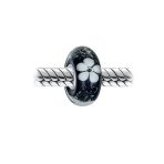 Set of 4 Black White Floral Glass Charm Bead for European Bracelets with Sterling Silver Core - Image 3