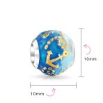 Tropical Ocean Blue Waves Anchor Charm Bead Gold Plated Silver for Bracelet - Image 3